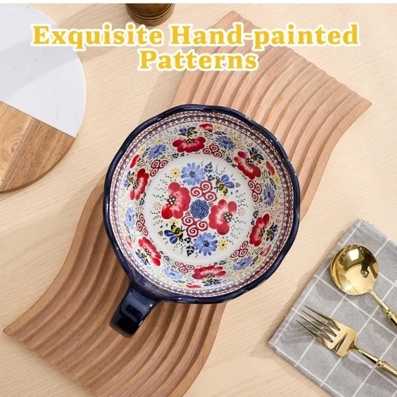 Floral Ceramic Soup Bowl with Handle - Picture 4 of 5